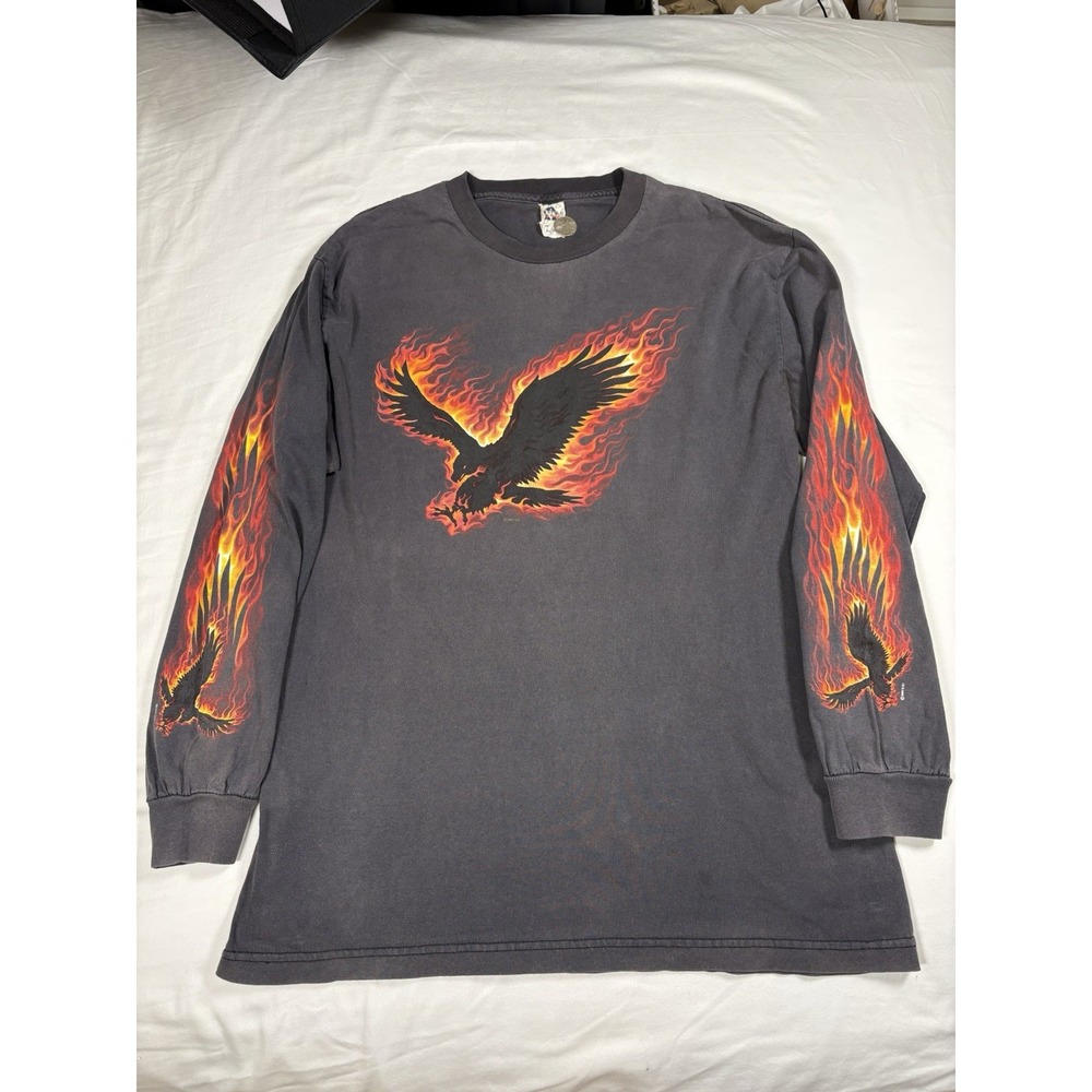 Vtg 2009 Daytona Beach Bike Week Shirt Mens L Long Sleeve Flame Sleeve Eagle